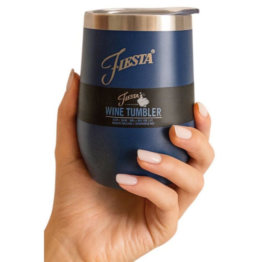 Fiestaware Fiesta 15 oz WINE TRAVEL Tumbler Cup Mug Lapis Blue STAINLESS STEEL
